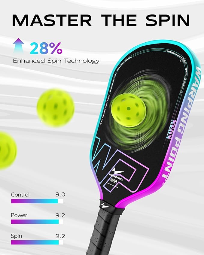 Neon Pickleball Paddle 16mm Core in blue, purple, violet Warping Point